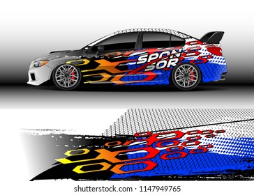 Car wrap design vector, truck and cargo van decal. Graphic abstract stripe racing background designs for vehicle, rally, race, advertisement, adventure and livery car.
