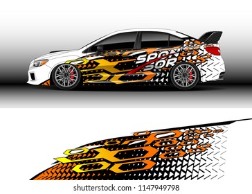 Car wrap design vector, truck and cargo van decal. Graphic abstract stripe racing background designs for vehicle, rally, race, advertisement, adventure and livery car.
