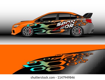 Car wrap design vector, truck and cargo van decal. Graphic abstract stripe racing background designs for vehicle, rally, race, advertisement, adventure and livery car.
