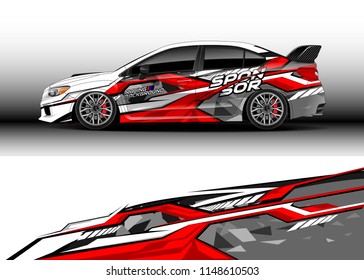 Car wrap design vector, truck and cargo van decal. Graphic abstract stripe racing background designs for vehicle, rally, race, off road car, adventure and livery car.