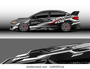 Car wrap design vector, truck and cargo van decal. Graphic abstract stripe racing background designs for vehicle, rally, race, adventure and car racing livery.
