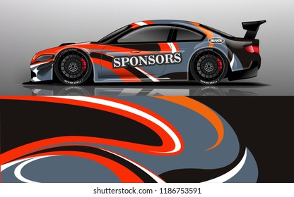Car wrap design vector, truck and cargo van decal. Graphic abstract stripe racing background designs for vehicle, rally, race, adventure and car racing livery. 