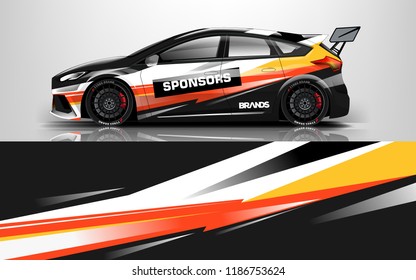 Car wrap design vector, truck and cargo van decal. Graphic abstract stripe racing background designs for vehicle, rally, race, adventure and car racing livery. 