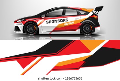 Car wrap design vector, truck and cargo van decal. Graphic abstract stripe racing background designs for vehicle, rally, race, adventure and car racing livery. 