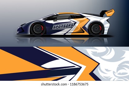 Car wrap design vector, truck and cargo van decal. Graphic abstract stripe racing background designs for vehicle, rally, race, adventure and car racing livery. 