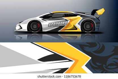 Car wrap design vector, truck and cargo van decal. Graphic abstract stripe racing background designs for vehicle, rally, race, adventure and car racing livery. 