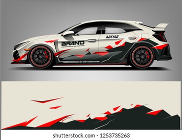 Car wrap design vector, truck and cargo van decal. Graphic abstract stripe racing background designs for vehicle, rally, race, adventure and car racing livery. 