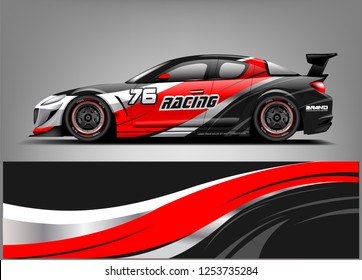Car wrap design vector, truck and cargo van decal. Graphic abstract stripe racing background designs for vehicle, rally, race, adventure and car racing livery. 