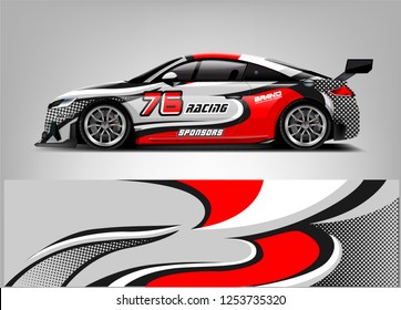 Car wrap design vector, truck and cargo van decal. Graphic abstract stripe racing background designs for vehicle, rally, race, adventure and car racing livery. 