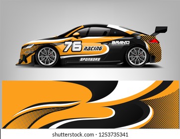 Car wrap design vector, truck and cargo van decal. Graphic abstract stripe racing background designs for vehicle, rally, race, adventure and car racing livery. 