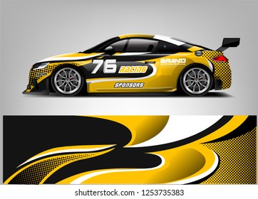Car wrap design vector, truck and cargo van decal. Graphic abstract stripe racing background designs for vehicle, rally, race, adventure and car racing livery. 