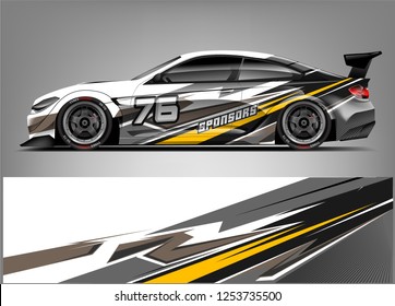 Car wrap design vector, truck and cargo van decal. Graphic abstract stripe racing background designs for vehicle, rally, race, adventure and car racing livery. 