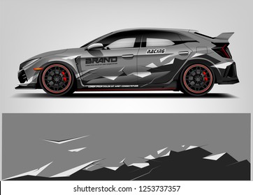 Car wrap design vector, truck and cargo van decal. Graphic abstract stripe racing background designs for vehicle, rally, race, adventure and car racing livery. 