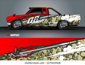 Car wrap design vector, truck and cargo van decal. Graphic abstract stripe racing background designs for vehicle, rally, race, adventure and car racing livery. Vector 