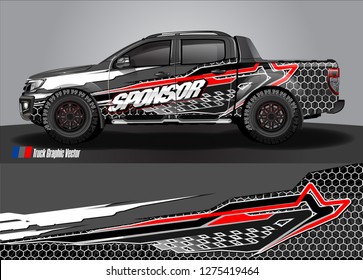 Car wrap design vector, truck and cargo van decal. Graphic abstract stripe racing background designs for vehicle, rally, race, adventure and car racing livery. Vector 
