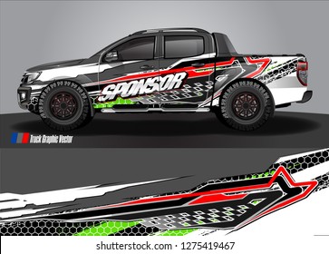 Car wrap design vector, truck and cargo van decal. Graphic abstract stripe racing background designs for vehicle, rally, race, adventure and car racing livery. Vector 