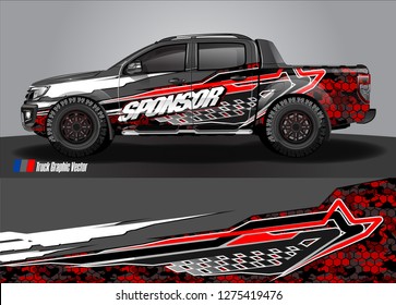 Car wrap design vector, truck and cargo van decal. Graphic abstract stripe racing background designs for vehicle, rally, race, adventure and car racing livery. Vector 