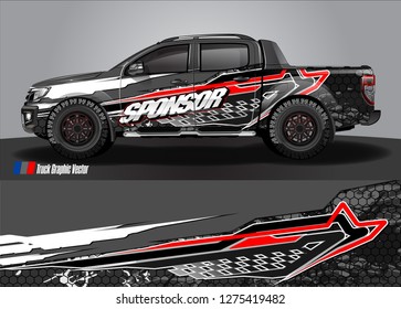 Car wrap design vector, truck and cargo van decal. Graphic abstract stripe racing background designs for vehicle, rally, race, adventure and car racing livery. Vector 