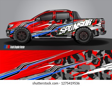 Car wrap design vector, truck and cargo van decal. Graphic abstract stripe racing background designs for vehicle, rally, race, adventure and car racing livery. Vector 