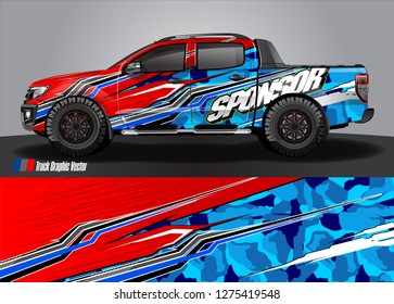 Car wrap design vector, truck and cargo van decal. Graphic abstract stripe racing background designs for vehicle, rally, race, adventure and car racing livery. Vector 