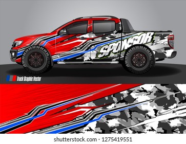 Car wrap design vector, truck and cargo van decal. Graphic abstract stripe racing background designs for vehicle, rally, race, adventure and car racing livery. Vector 