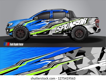 Car wrap design vector, truck and cargo van decal. Graphic abstract stripe racing background designs for vehicle, rally, race, adventure and car racing livery. Vector 