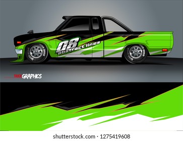 Car wrap design vector, truck and cargo van decal. Graphic abstract stripe racing background designs for vehicle, rally, race, adventure and car racing livery. Vector 