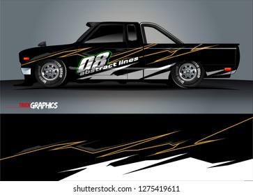 Car wrap design vector, truck and cargo van decal. Graphic abstract stripe racing background designs for vehicle, rally, race, adventure and car racing livery. Vector 