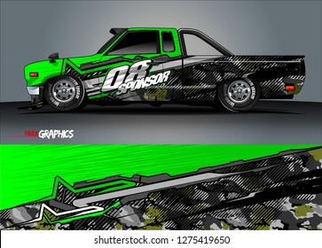 Car wrap design vector, truck and cargo van decal. Graphic abstract stripe racing background designs for vehicle, rally, race, adventure and car racing livery. Vector 