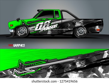 Car wrap design vector, truck and cargo van decal. Graphic abstract stripe racing background designs for vehicle, rally, race, adventure and car racing livery. Vector 