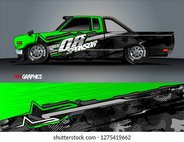 Car wrap design vector, truck and cargo van decal. Graphic abstract stripe racing background designs for vehicle, rally, race, adventure and car racing livery. Vector 