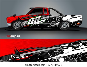 Car wrap design vector, truck and cargo van decal. Graphic abstract stripe racing background designs for vehicle, rally, race, adventure and car racing livery. Vector 
