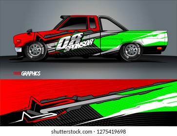 Car wrap design vector, truck and cargo van decal. Graphic abstract stripe racing background designs for vehicle, rally, race, adventure and car racing livery. Vector 