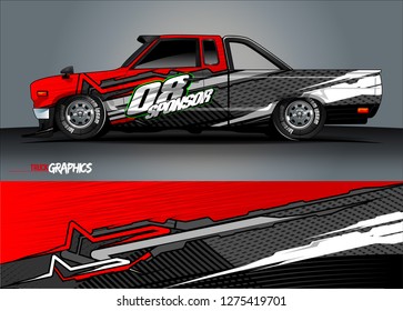 Car wrap design vector, truck and cargo van decal. Graphic abstract stripe racing background designs for vehicle, rally, race, adventure and car racing livery. Vector 