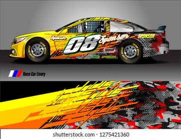 Car wrap design vector, truck and cargo van decal. Graphic abstract stripe racing background designs for vehicle, rally, race, adventure and car racing livery. Vector