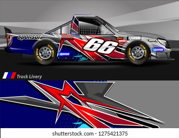 Car wrap design vector, truck and cargo van decal. Graphic abstract stripe racing background designs for vehicle, rally, race, adventure and car racing livery. Vector