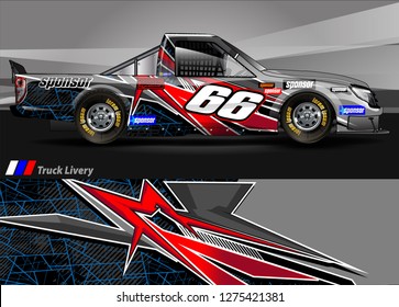 Car wrap design vector, truck and cargo van decal. Graphic abstract stripe racing background designs for vehicle, rally, race, adventure and car racing livery. Vector