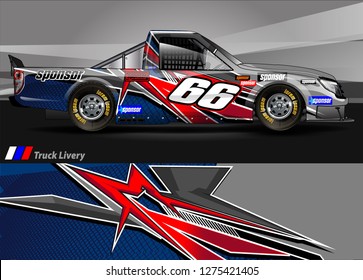 Car wrap design vector, truck and cargo van decal. Graphic abstract stripe racing background designs for vehicle, rally, race, adventure and car racing livery. Vector