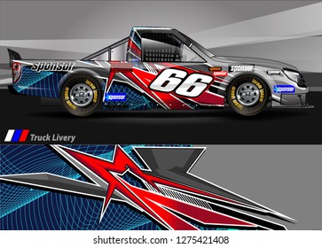 Car wrap design vector, truck and cargo van decal. Graphic abstract stripe racing background designs for vehicle, rally, race, adventure and car racing livery. Vector