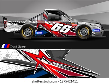 Car wrap design vector, truck and cargo van decal. Graphic abstract stripe racing background designs for vehicle, rally, race, adventure and car racing livery. Vector