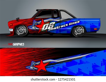 Car wrap design vector, truck and cargo van decal. Graphic abstract stripe racing background designs for vehicle, rally, race, adventure and car racing livery. Vector