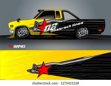 Car wrap design vector, truck and cargo van decal. Graphic abstract stripe racing background designs for vehicle, rally, race, adventure and car racing livery. Vector