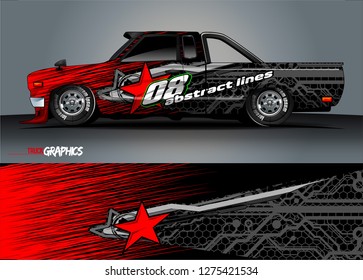 Car wrap design vector, truck and cargo van decal. Graphic abstract stripe racing background designs for vehicle, rally, race, adventure and car racing livery. Vector