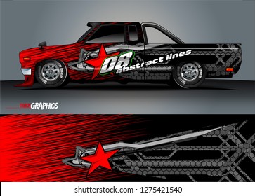 Car wrap design vector, truck and cargo van decal. Graphic abstract stripe racing background designs for vehicle, rally, race, adventure and car racing livery. Vector