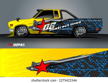 Car wrap design vector, truck and cargo van decal. Graphic abstract stripe racing background designs for vehicle, rally, race, adventure and car racing livery. Vector