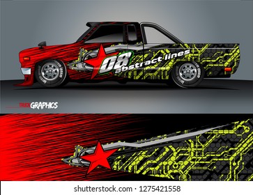 Car wrap design vector, truck and cargo van decal. Graphic abstract stripe racing background designs for vehicle, rally, race, adventure and car racing livery. Vector