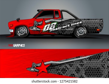Car wrap design vector, truck and cargo van decal. Graphic abstract stripe racing background designs for vehicle, rally, race, adventure and car racing livery. Vector