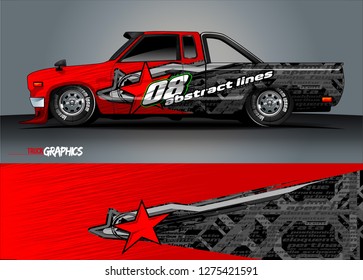 Car wrap design vector, truck and cargo van decal. Graphic abstract stripe racing background designs for vehicle, rally, race, adventure and car racing livery. Vector