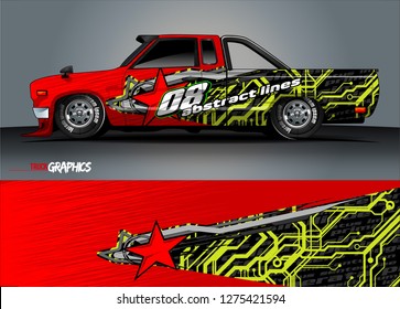 Car wrap design vector, truck and cargo van decal. Graphic abstract stripe racing background designs for vehicle, rally, race, adventure and car racing livery. Vector