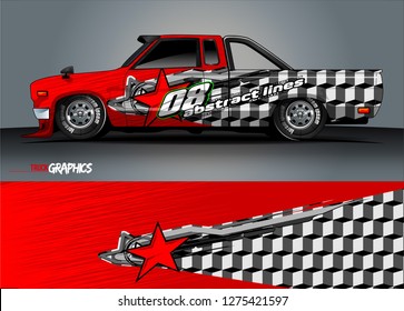 Car wrap design vector, truck and cargo van decal. Graphic abstract stripe racing background designs for vehicle, rally, race, adventure and car racing livery. Vector